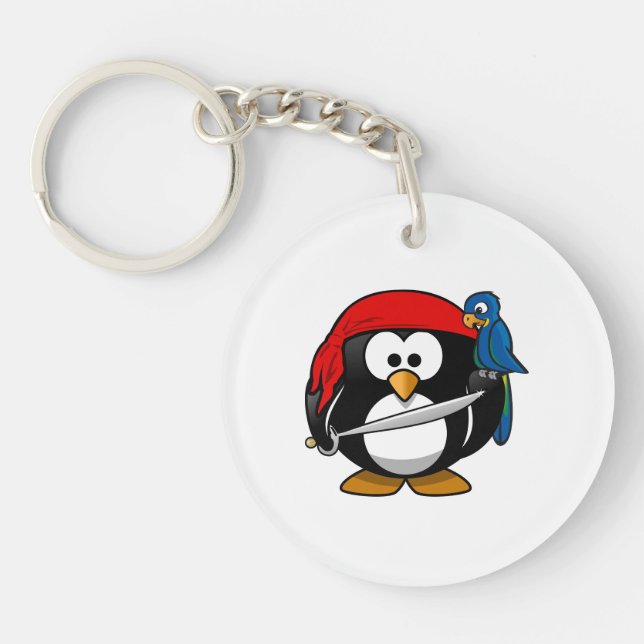Pirate Penguin Cute Art Key Ring (Front)