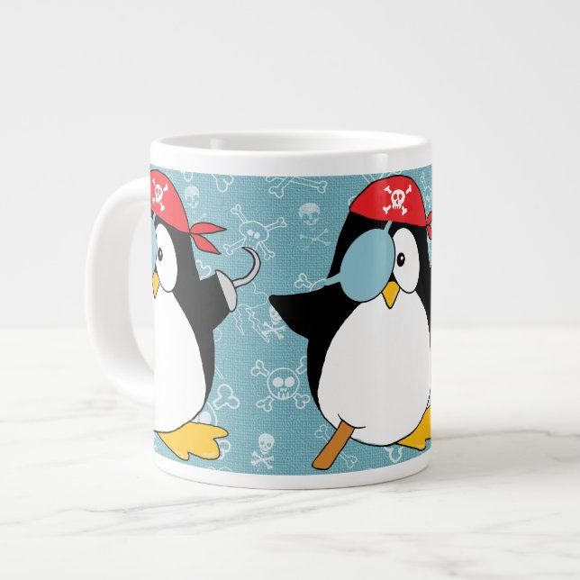 Pirate Penguin Graphic Pattern Large Coffee Mug (Front Left)