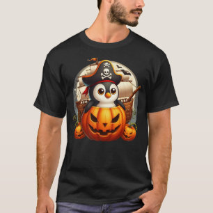 Pirate Penguin in a Halloween Pumpkin Ship T-Shirt