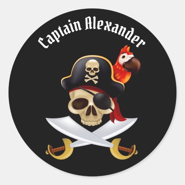 Pirate Personalise Classic Round Sticker (Front)