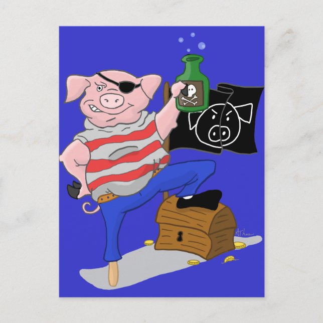 Pirate Pig Captain Cartoon Postcard (Front)