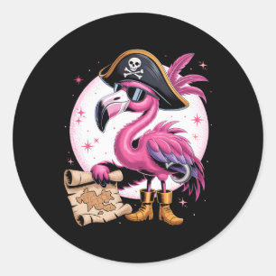 Pirate Pink Flamingo Funny Halloween Party Costume Classic Round Sticker