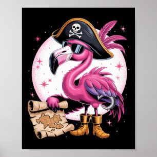Pirate Pink Flamingo Funny Halloween Party Costume Poster