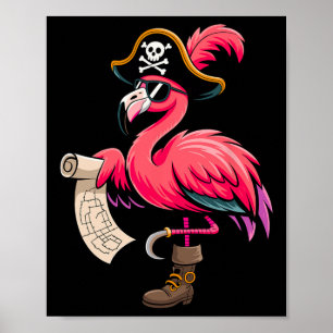 Pirate Pink Flamingo Funny Halloween Party Costume Poster