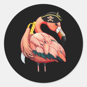 Pirate Pink Flamingo Halloween Party Girls Cross B Classic Round Sticker