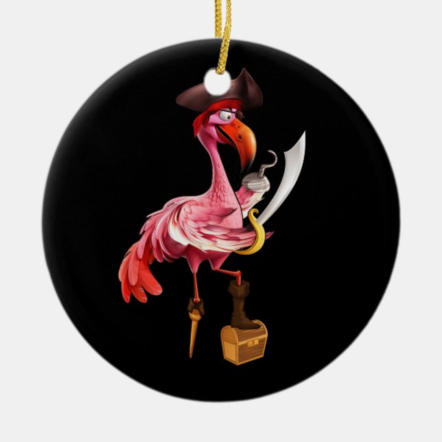 Pirate Pink Flamingo Party Girls Eye Patch Hallowe Ceramic Tree Decoration (Front)