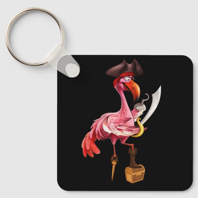 Pirate Pink Flamingo Party Girls Eye Patch Hallowe Key Ring (Front)