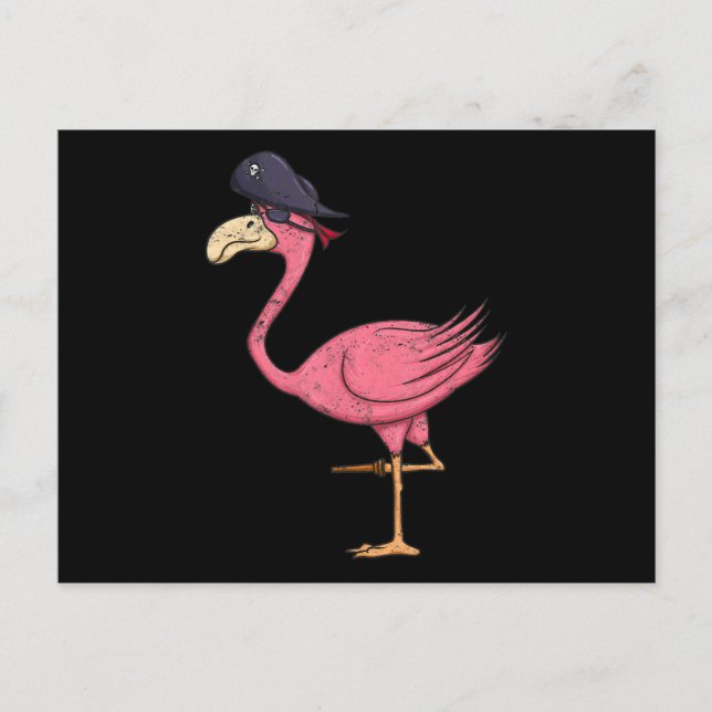 Pirate Pink Flamingo With Eyepatch Halloween Announcement Postcard (Front)
