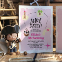 Pirate Pink Treasure map  Birthday Invitation
