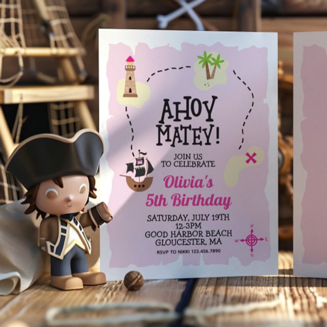 Pirate Pink Treasure map  Birthday Invitation (Creator Uploaded)