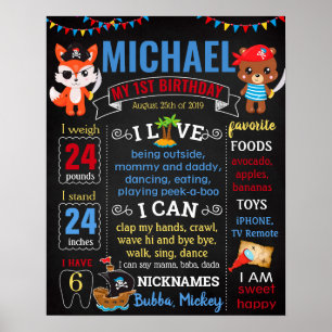 Pirate Pirates Birthday Party chalkboard boy Poster