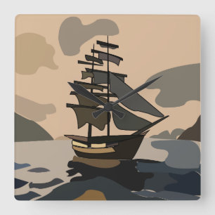 Pirate Pirates Ship Adventure Pirate Square Wall Clock