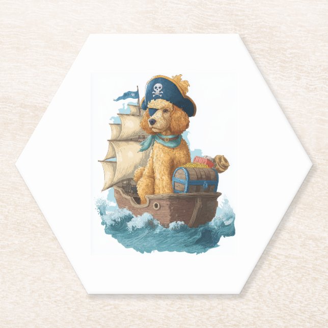 Pirate Poodle � Funny Sea Dog Paper Coaster (Front)
