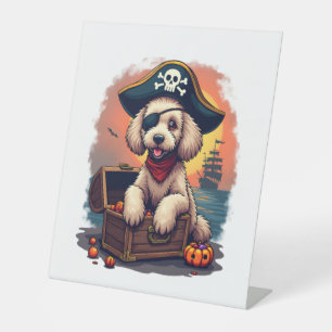 Pirate Poodle Plunder Pedestal Sign