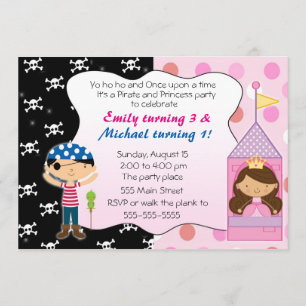 Pirate Princess Kids Birthday Party Invitations