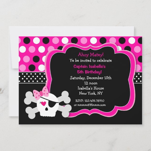 Pirate Princess Skull BIrthday Invitations (Front)