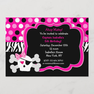 Pirate Princess Skull BIrthday Invitations