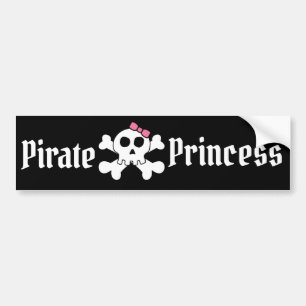 Pirate Princess with Pink Bow & Pirate Skull Bumper Sticker