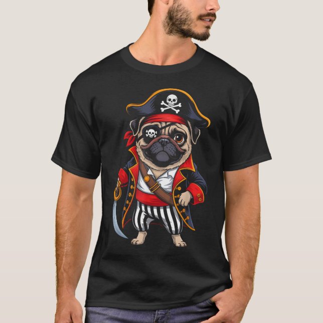 Pirate Pug Dog Halloween Costume Men Women Boys  T-Shirt (Front)