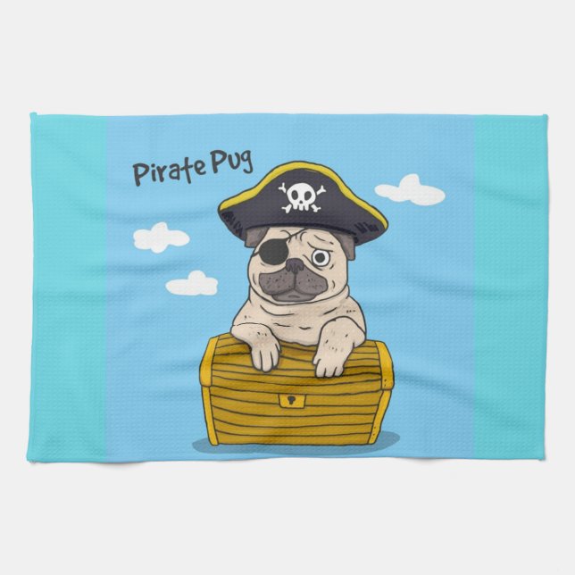 Pirate Pug Tea Towel (Horizontal)