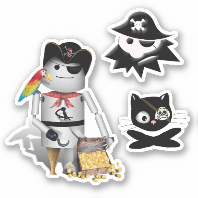 Pirate Robot, Cat and Kid 3 Pack (Front)