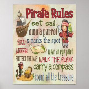 Pirate Rules Motivational Quotes - 11x14 Poster