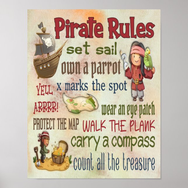 Pirate Rules Motivational Quotes - 11x14 Poster (Front)
