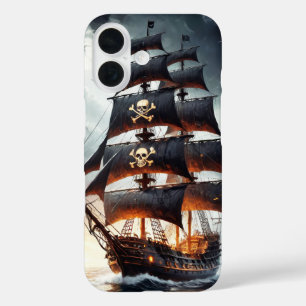 Pirate sail ship with skull and bones  iPhone 16 case