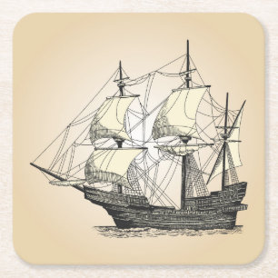 Pirate Sailing Ship Square Paper Coaster