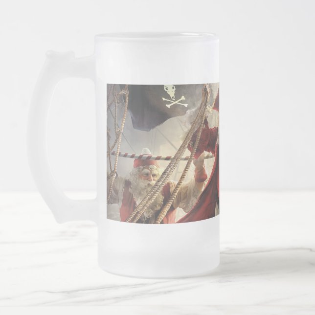 Pirate Santa Frosted Glass Beer Mug (Left)