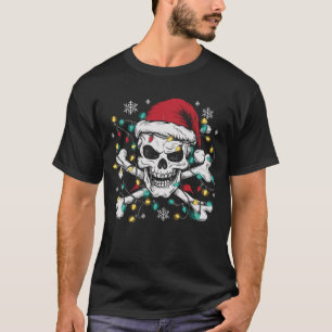 Pirate Santa Sugar Skull Christmas Jolly Roger T-Shirt