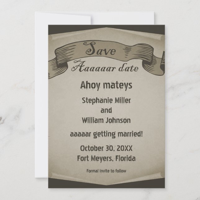 Pirate Scroll Save the Date Invite, Brown Invitation (Front)