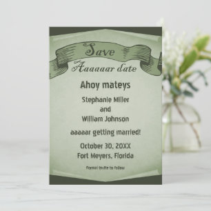 Pirate Scroll Save the Date Invite, Green Invitation