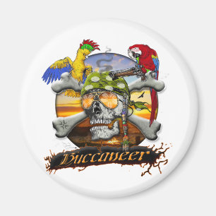 Pirate Scull and Parrots Magnet