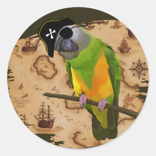 Pirate Senegal Parrot Treasure Map Classic Round Sticker