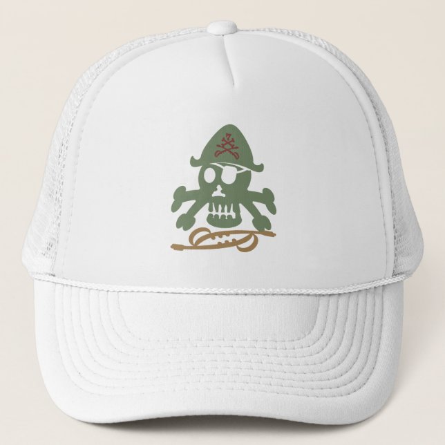 PIRATE SEVEN SKULL BY MASANSER PIXELAT TRUCKER HAT (Front)