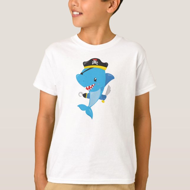 Pirate Shark, Cute Shark, Little Shark, Blue Shark T-Shirt (Front)