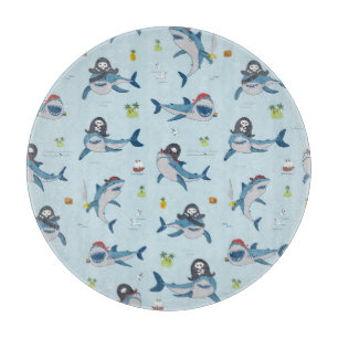 Pirate Shark Doodle Illustration Cutting Board