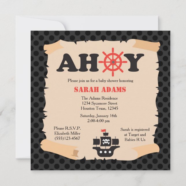 Pirate Ship Ahoy Baby Shower Invitation (Back)