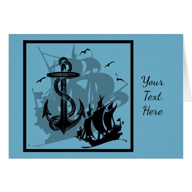 Pirate Ship & Anchor Black Silhouette Card 3 (Front Horizontal)
