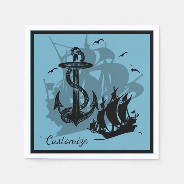 Pirate Ship & Anchor Black Silhouette Napkins 3 (Front)
