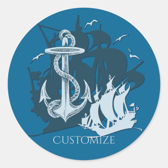 Pirate Ship & Anchor White Silhouette Stickers (Front)