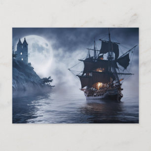 Pirate ship and castle  postcard