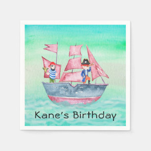 Pirate Ship and Pirates for Kids Birthday Napkin
