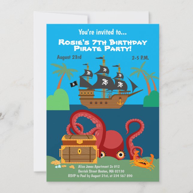 Pirate ship and sea monster Birthday Party  Invitation (Front)