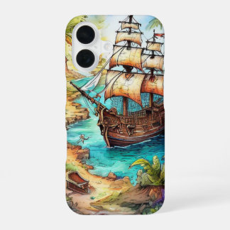 Pirate Ship Arriving at a Tropical Island iPhone 16 Case
