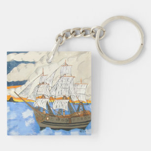 Pirate Ship at Sea Keychain