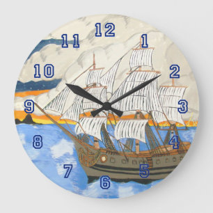 Pirate Ship at Sea Large Clock