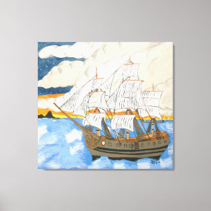 Pirate Ship at Sea on Canvas Print