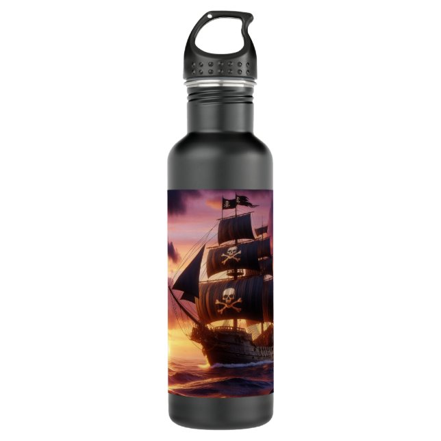 Pirate ship at sunrise/sunset  710 ml water bottle (Front)